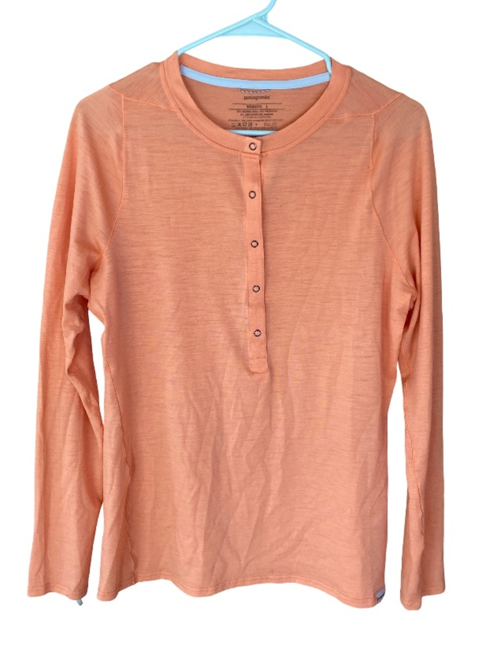 Patagonia merino wool Lightwear orange base layer long sleeve henley size large